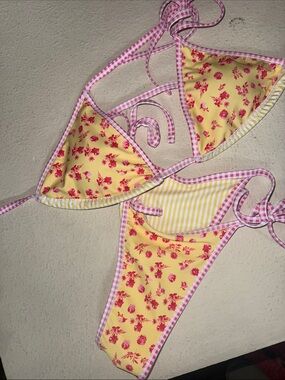 Yellow & Pink Floral Triangle Bikini Set